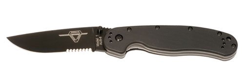 Ontario RAT1 Folder 3.625 in Black Combo Blade Blk GFN Hndl