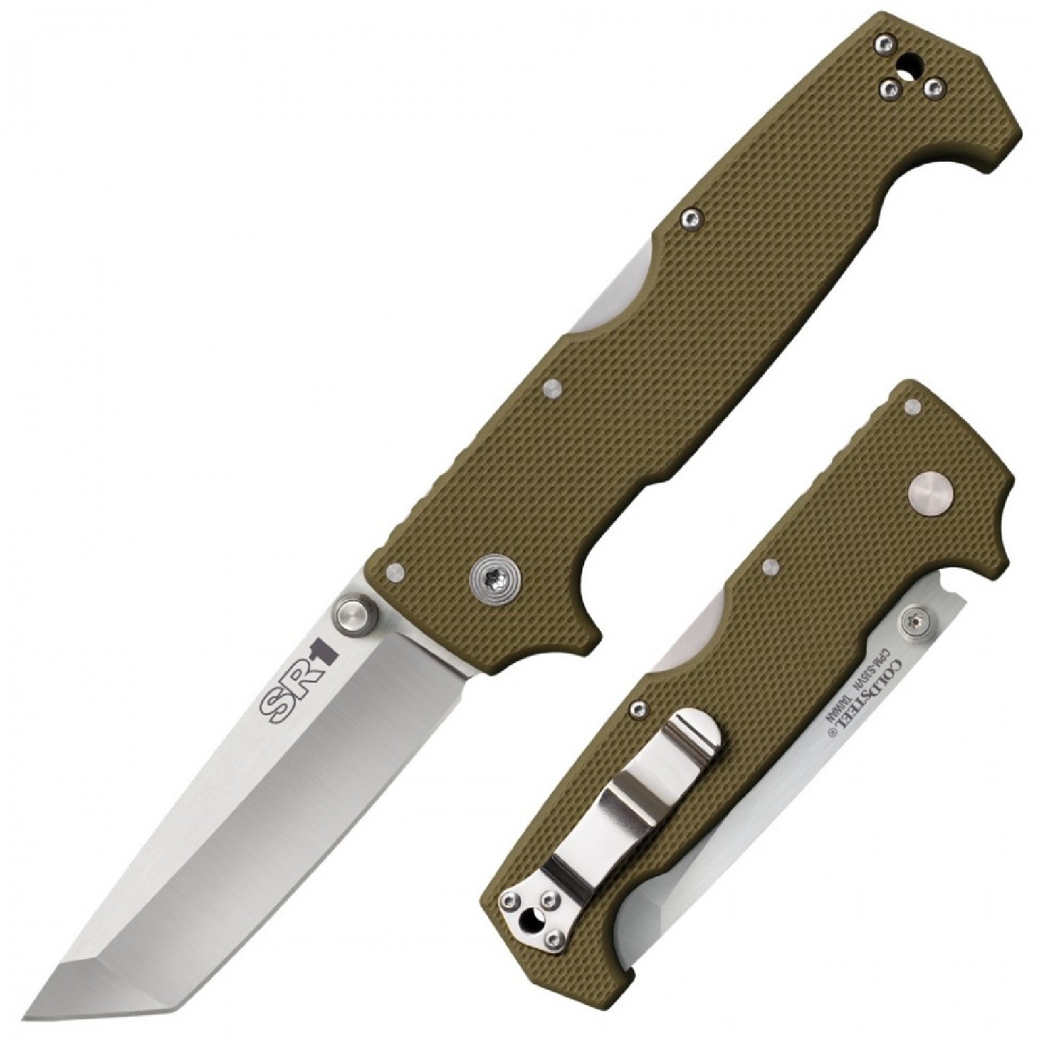 Cold Steel SR1 Folder 4.0 in Tanto Plain OD Green G-10 Hndl